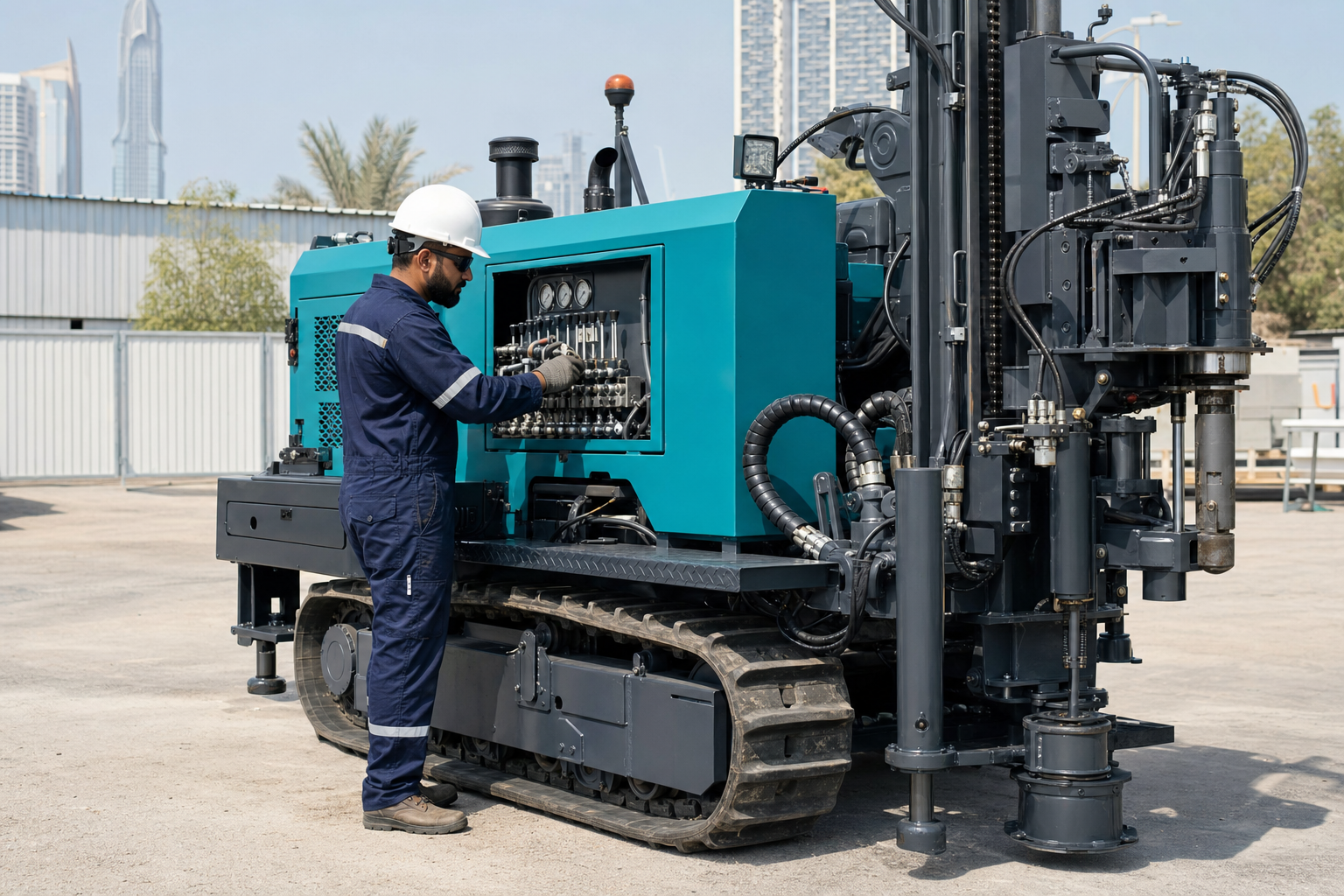 Hydro Point technician servicing a crawler water well drilling rig