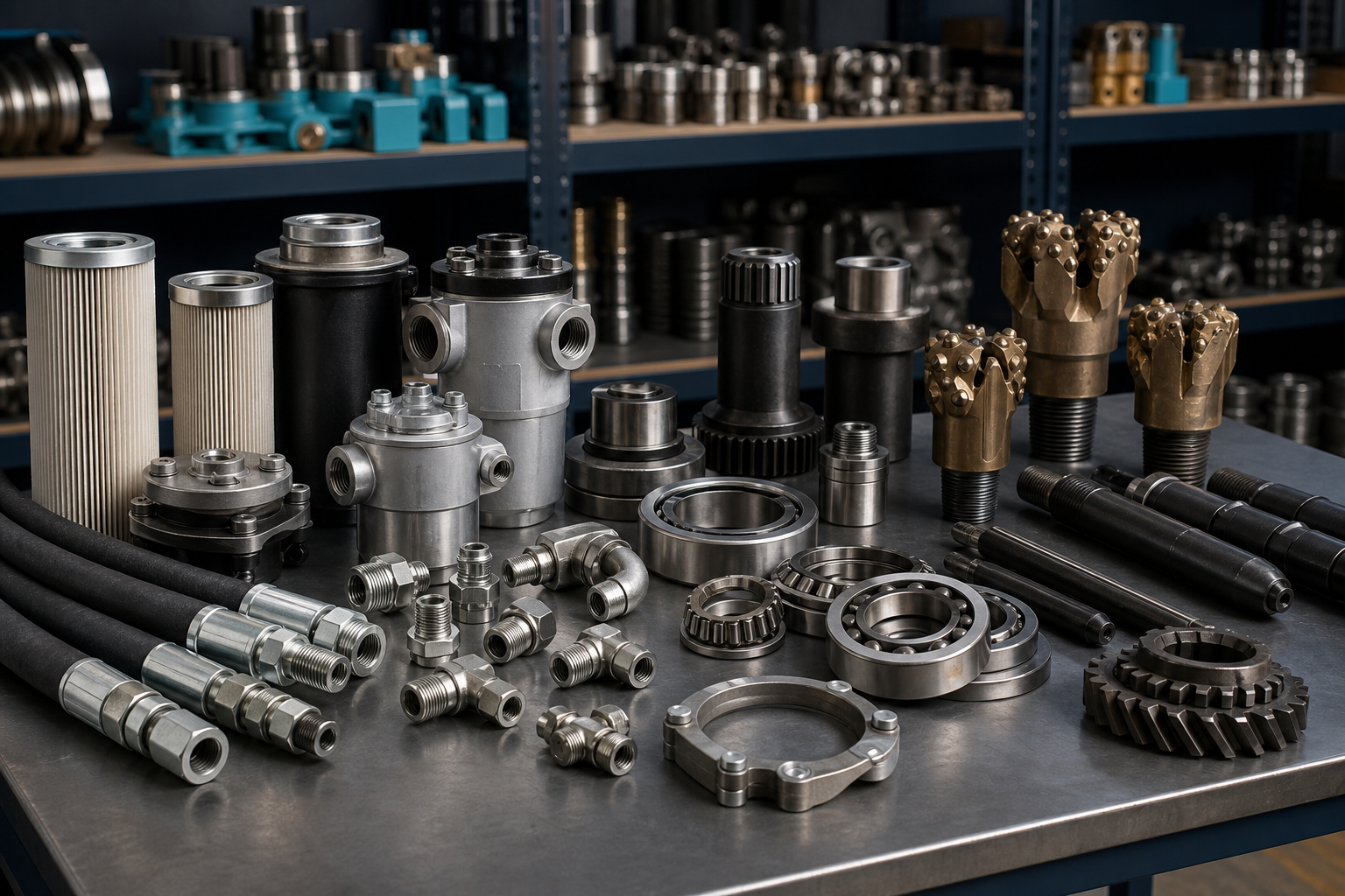 Organized water well drilling rig spare parts and drill tooling